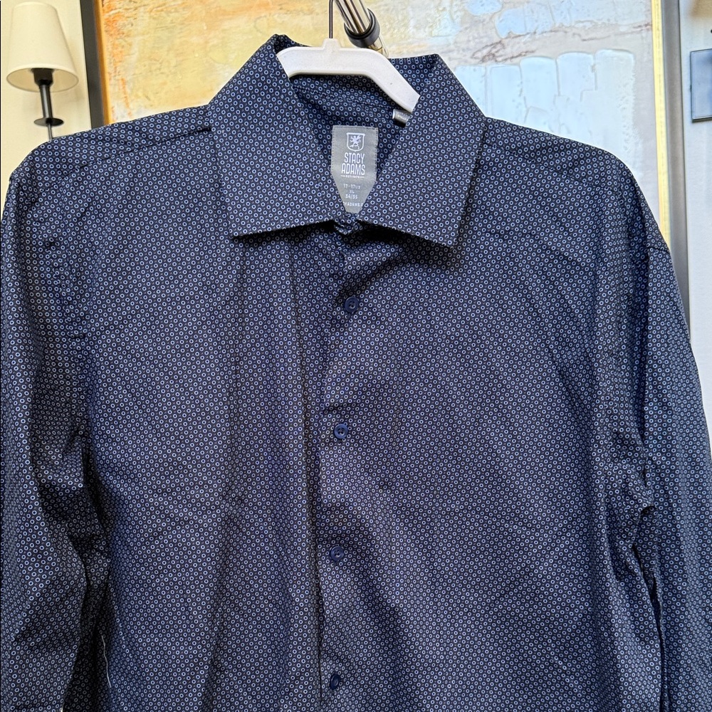 Stacy Adams Navy Blue Casual Button Down Shirt